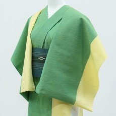 画像2: 阿波しじら織 木綿着物 グリーン×イエロー「クリームソーダ」 (2)