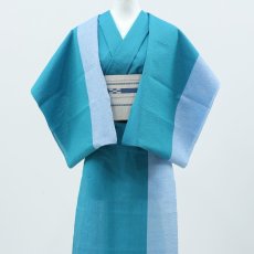 画像3: 阿波しじら織 木綿着物 ターコイズ×水色「ブルーハワイ」 (3)