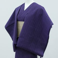 画像2: 阿波しじら織 木綿着物 紫細縞「葡萄」 (2)
