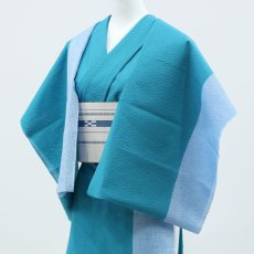 画像2: 阿波しじら織 木綿着物 ターコイズ×水色「ブルーハワイ」 (2)