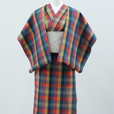 画像3: 阿波しじら織 木綿着物 マルチカラー格子 (3)