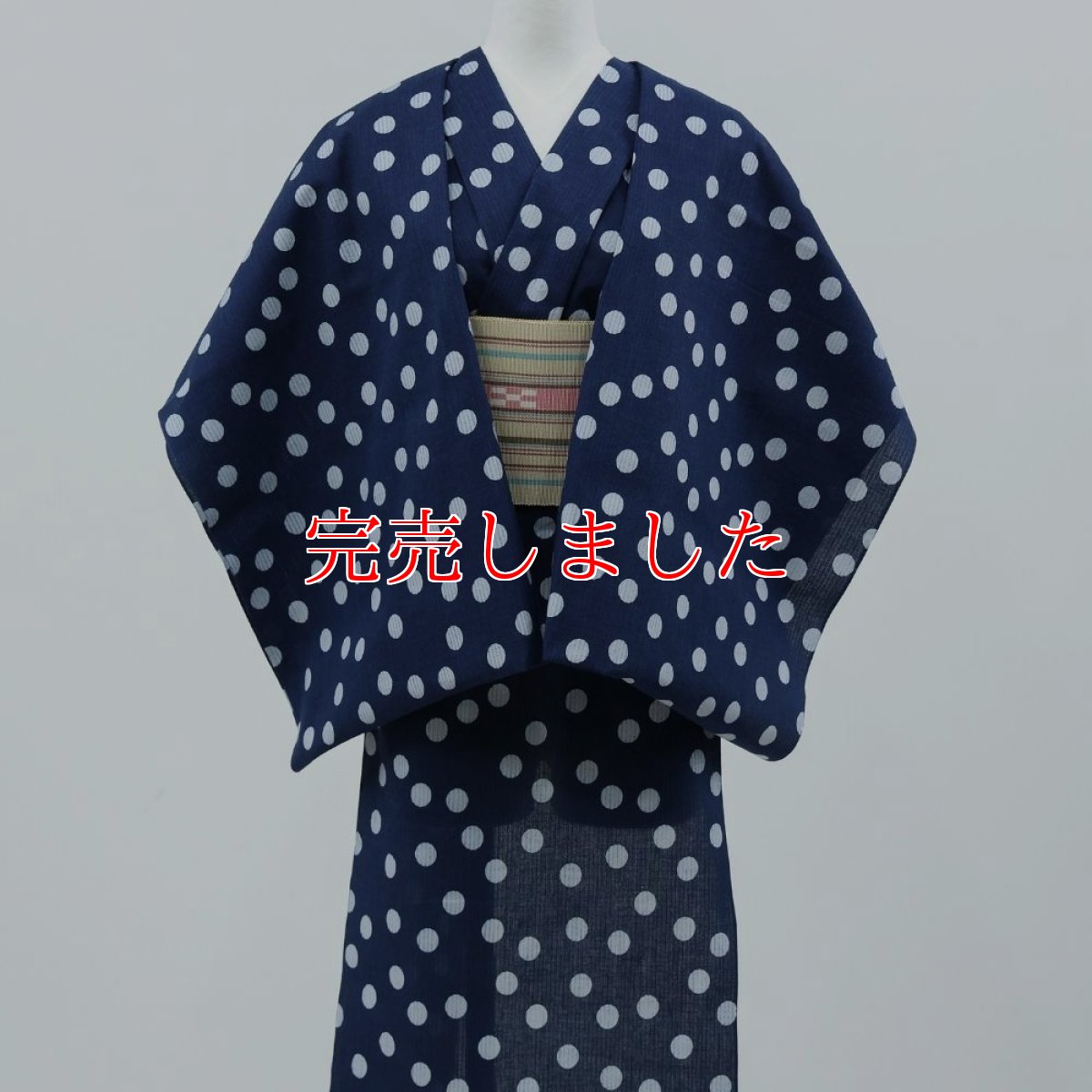 画像3: 阿波しじら織 木綿着物 抜染 紺地×水玉 (3)