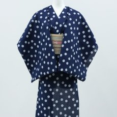 画像3: 阿波しじら織 木綿着物 抜染 紺地×水玉 (3)
