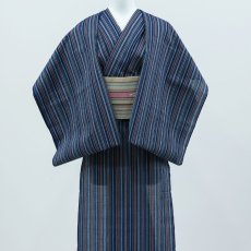 画像2: 阿波しじら織 木綿着物 紺地×多色縞 (2)