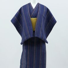 画像3: 阿波しじら織 木綿着物 濃紺地×多色縞 (3)