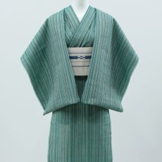 画像3: 阿波しじら織 木綿着物 細縞「青磁」 (3)