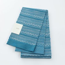 画像3: OLNさんの半幅帯　en coton「段々」peacock blue (3)