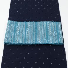 画像5: OLNさんの半幅帯　en coton「段々」peacock blue (5)