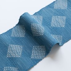 画像2: OLNさんの半幅帯　en coton「格子菱」peacock blue (2)