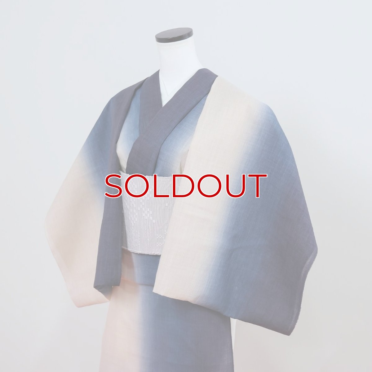 画像3: スラドキー/近江縮/綿麻/紺×生成り/グラデーション着物 (3)