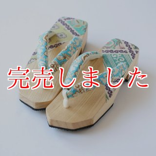 黒澤桐材店 会津桐足形下駄 水色更紗柄