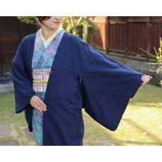 画像2: 洗える木綿の単衣羽織｜花鳥綿羽織「ネイビー」｜ひでや工房 (2)