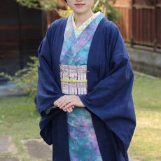 画像3: 洗える木綿の単衣羽織｜花鳥綿羽織「ネイビー」｜ひでや工房 (3)