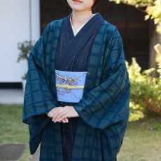 画像3: すっきりと軽い洗えるレースの単衣羽織｜霞格子「フォレストグリーン」 (3)