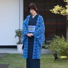 画像4: すっきりと軽い洗えるレースの単衣羽織「瑠璃の花」 (4)