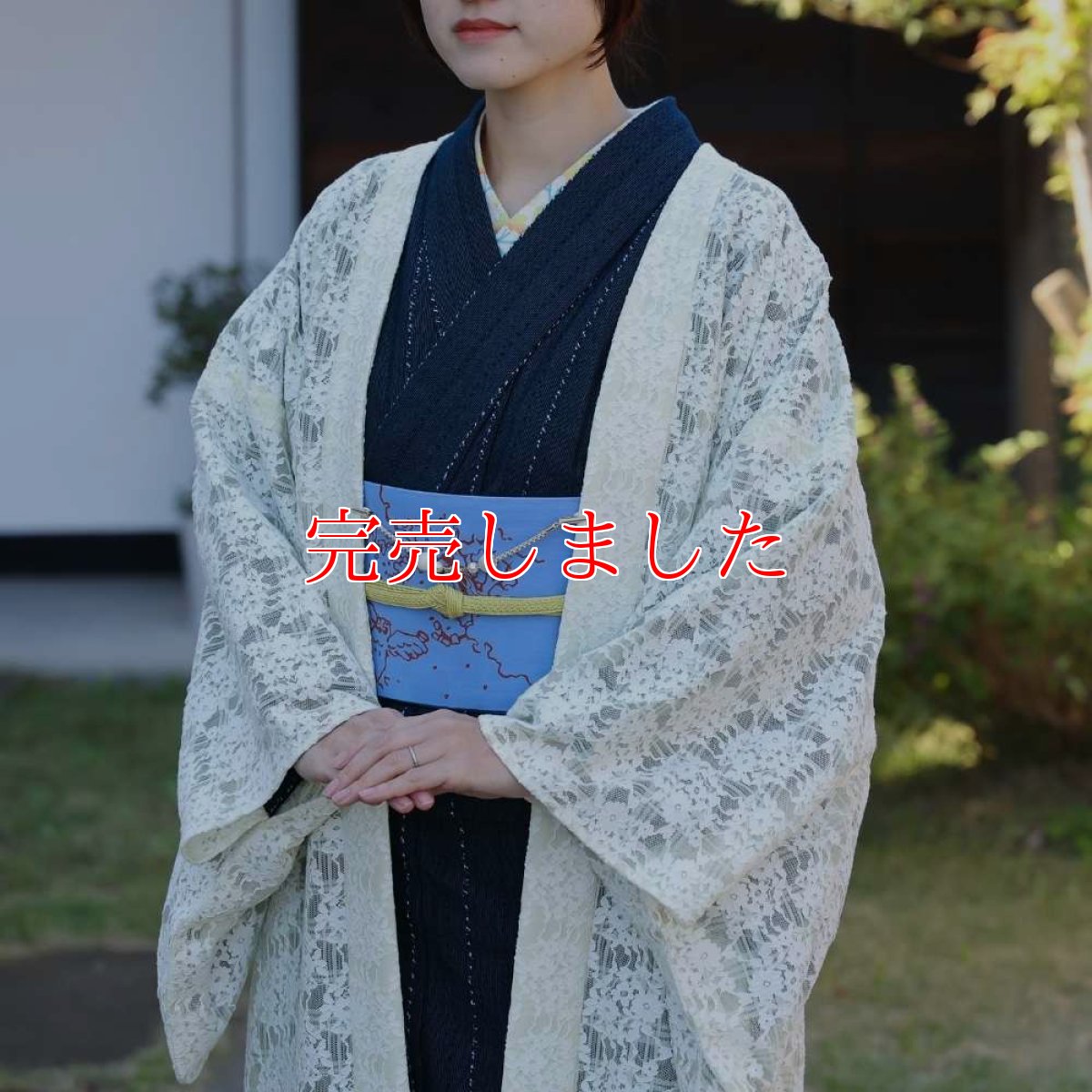 画像3: すっきりと軽い洗えるレースの単衣羽織「白緑の花」 (3)