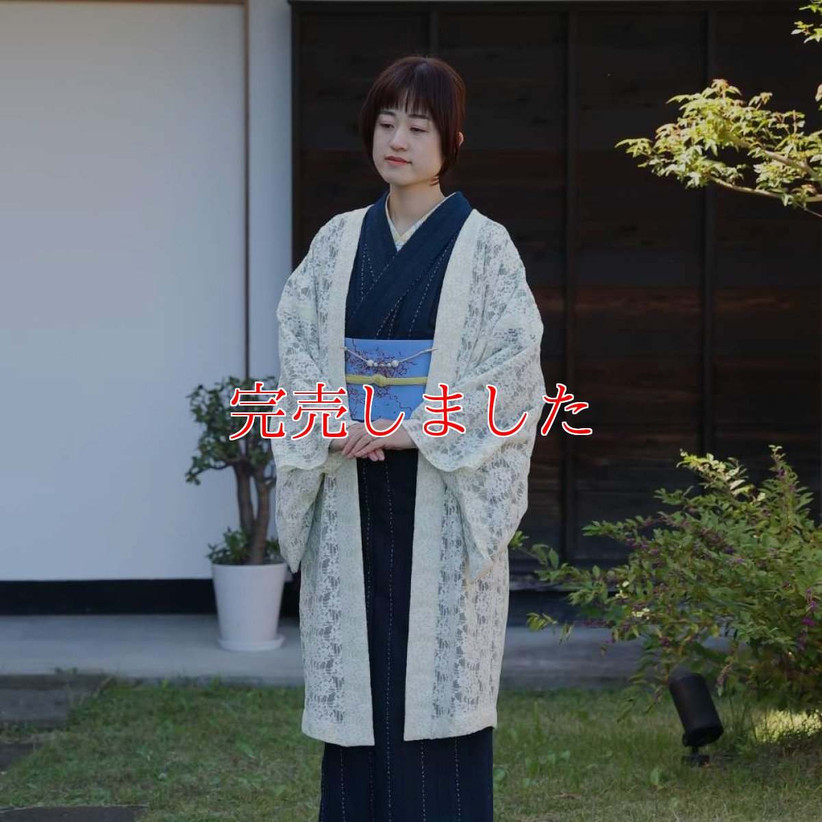 画像4: すっきりと軽い洗えるレースの単衣羽織「白緑の花」 (4)