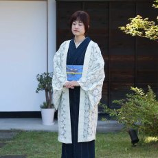 画像4: すっきりと軽い洗えるレースの単衣羽織「白緑の花」 (4)
