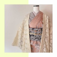 画像2: レースの単衣羽織「白緑の花」 (2)