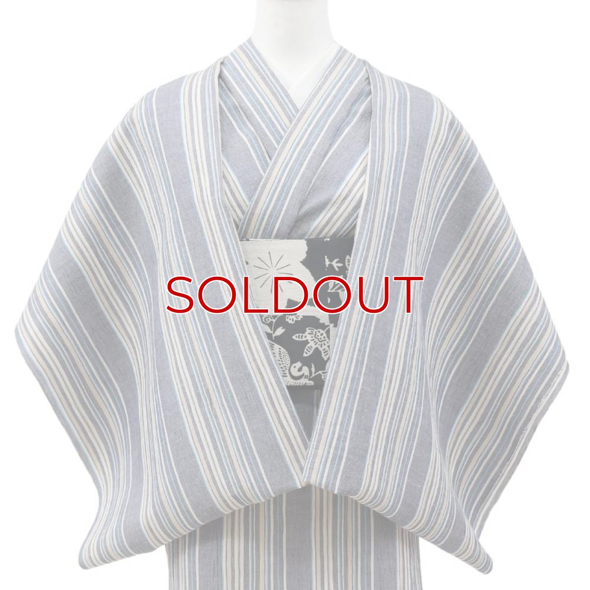 画像2: 洗える綿麻着物　近江ちぢみ「ブルーグレイ×マルチストライプ」｜ひでや工房 (2)