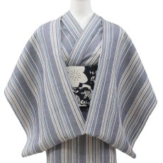 画像1: 洗える綿麻着物　近江ちぢみ「ブルーグレイ×マルチストライプ」｜ひでや工房 (1)