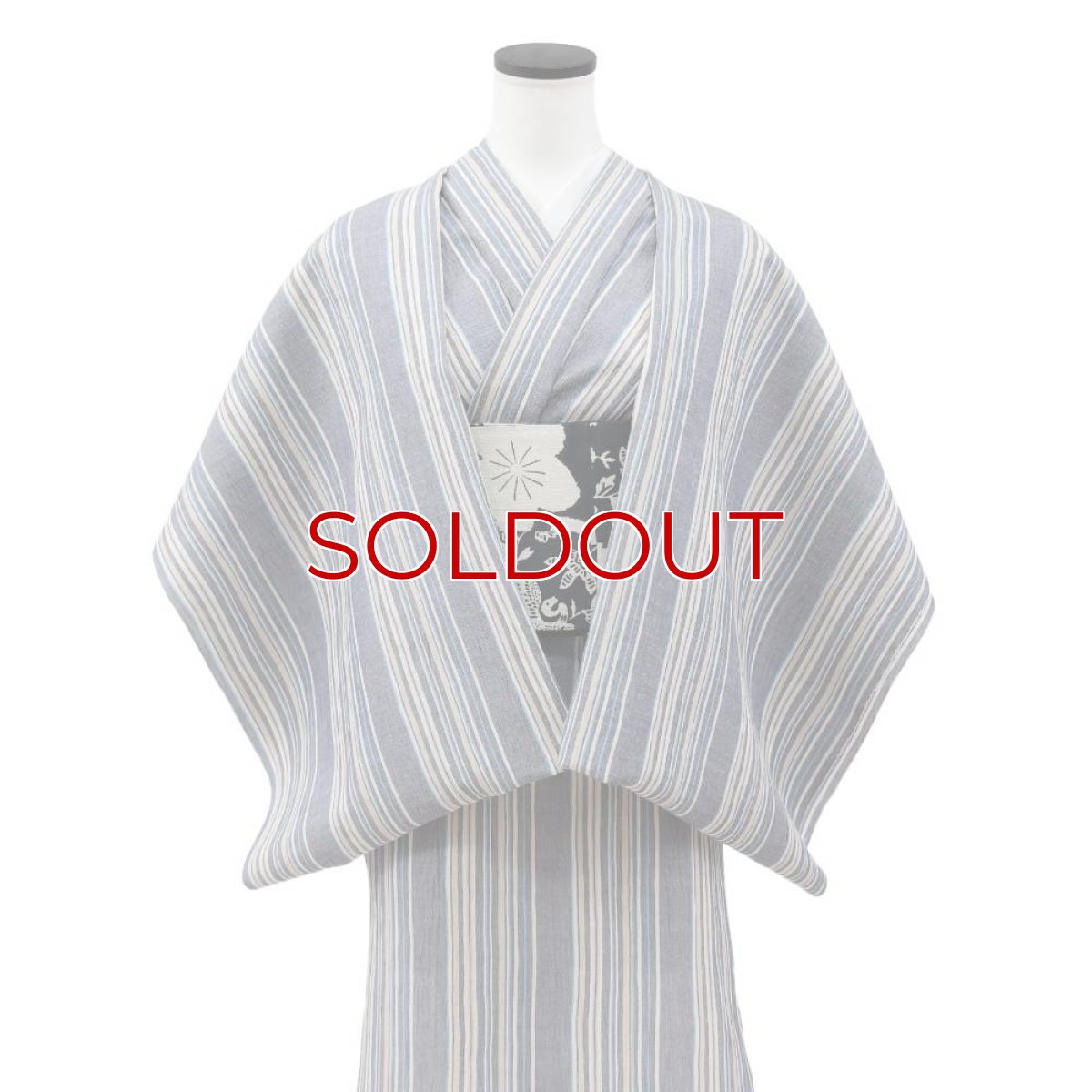 画像3: 洗える綿麻着物　近江ちぢみ「ブルーグレイ×マルチストライプ」｜ひでや工房 (3)