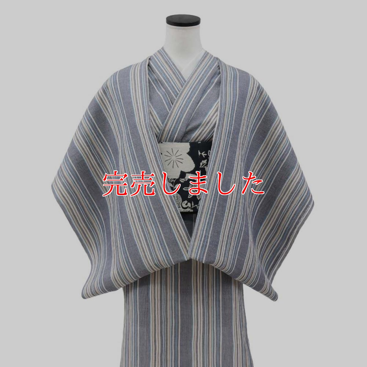 画像3: 洗える綿麻着物　近江ちぢみ「ブルーグレイ×マルチストライプ」｜ひでや工房 (3)