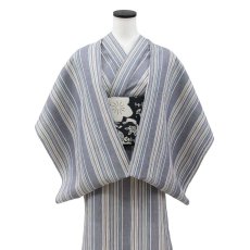 画像2: 洗える綿麻着物　近江ちぢみ「ブルーグレイ×マルチストライプ」｜ひでや工房 (2)