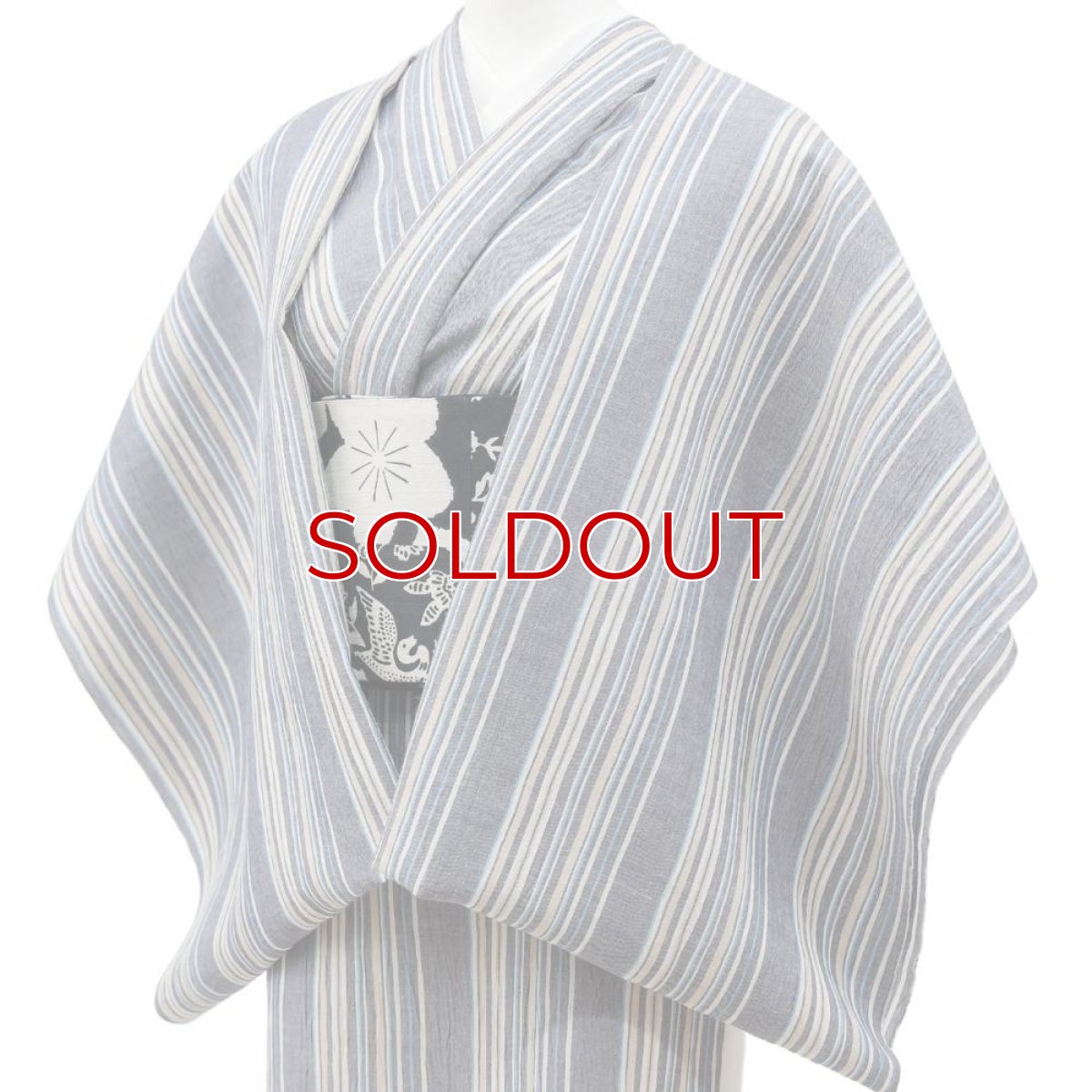 画像4: 洗える綿麻着物　近江ちぢみ「ブルーグレイ×マルチストライプ」｜ひでや工房 (4)