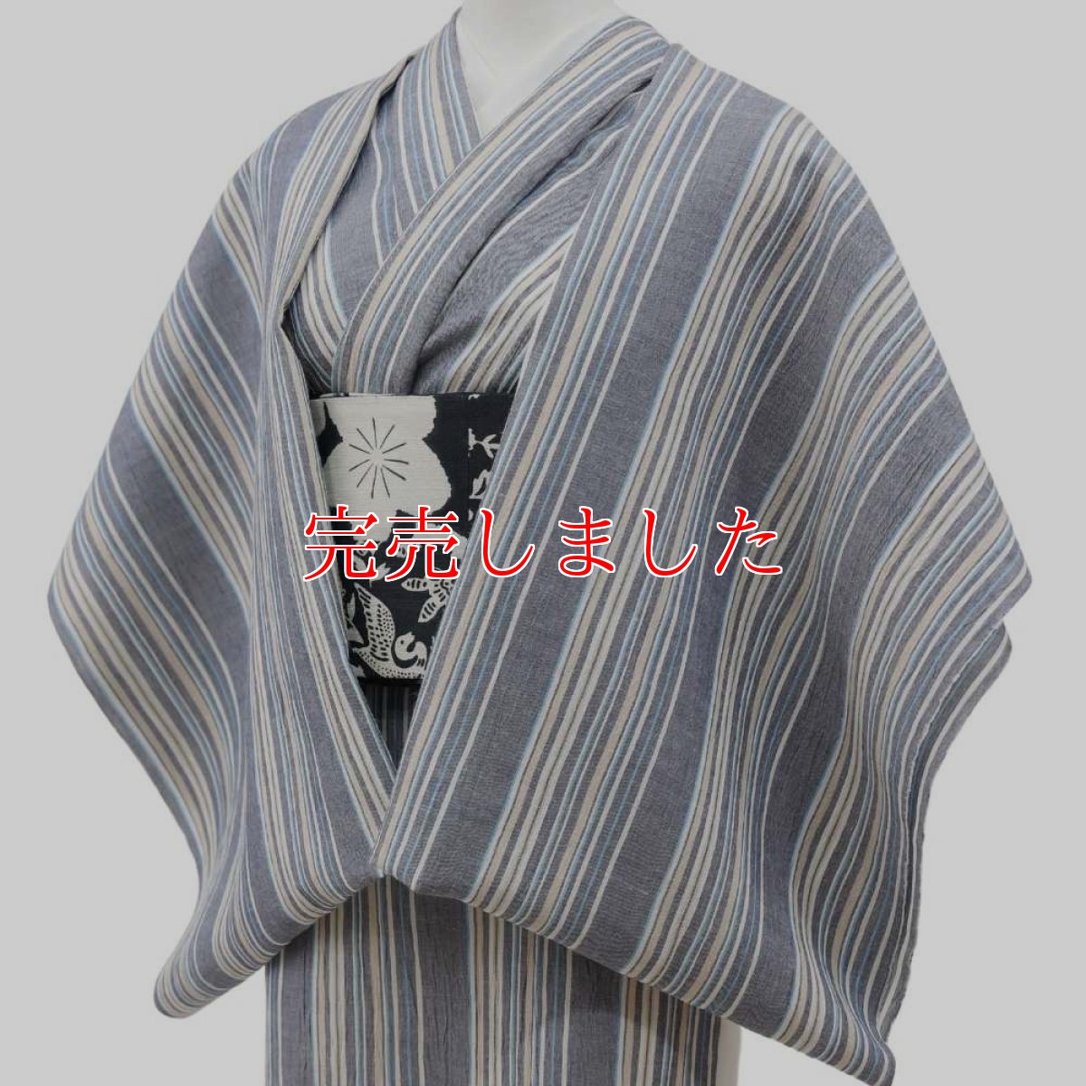 画像4: 洗える綿麻着物　近江ちぢみ「ブルーグレイ×マルチストライプ」｜ひでや工房 (4)