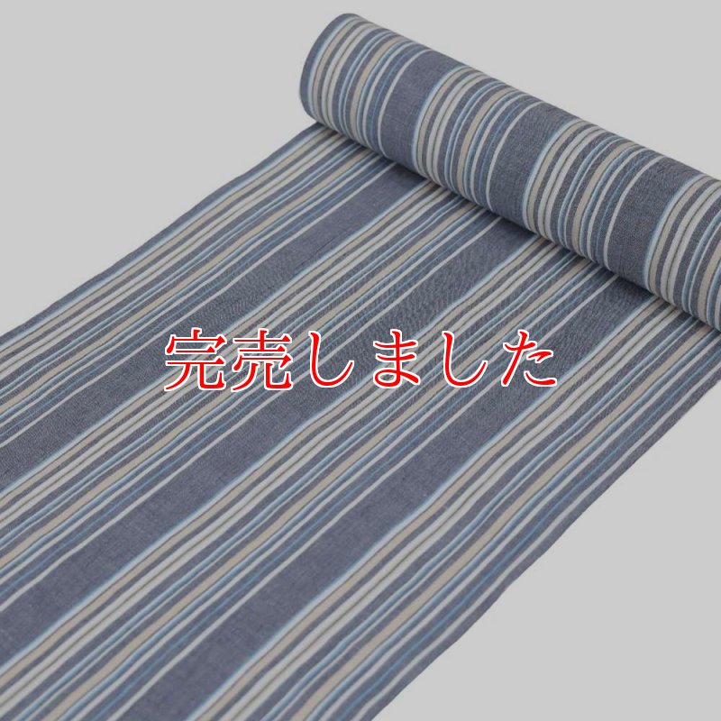 洗える綿麻着物 近江ちぢみ「ブルーグレイ×マルチストライプ」｜ひでや