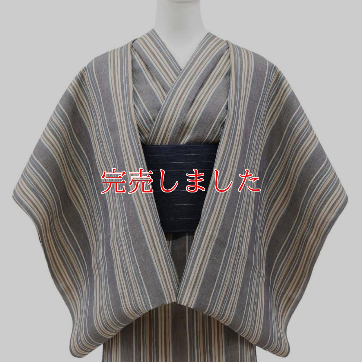 画像2: 洗える綿麻着物　近江ちぢみ「生成りブルー×マルチストライプ」｜ひでや工房 (2)