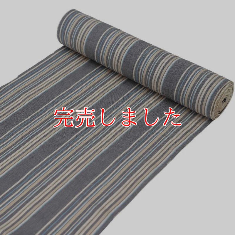 洗える綿麻着物 近江ちぢみ「生成りブルー×マルチストライプ」｜ひでや