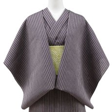 画像1: 洗える綿麻着物　近江ちぢみ「グレイ×パープルストライプ」広幅｜ひでや工房 (1)