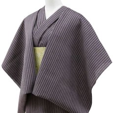 画像3: 洗える綿麻着物　近江ちぢみ「グレイ×パープルストライプ」広幅｜ひでや工房 (3)
