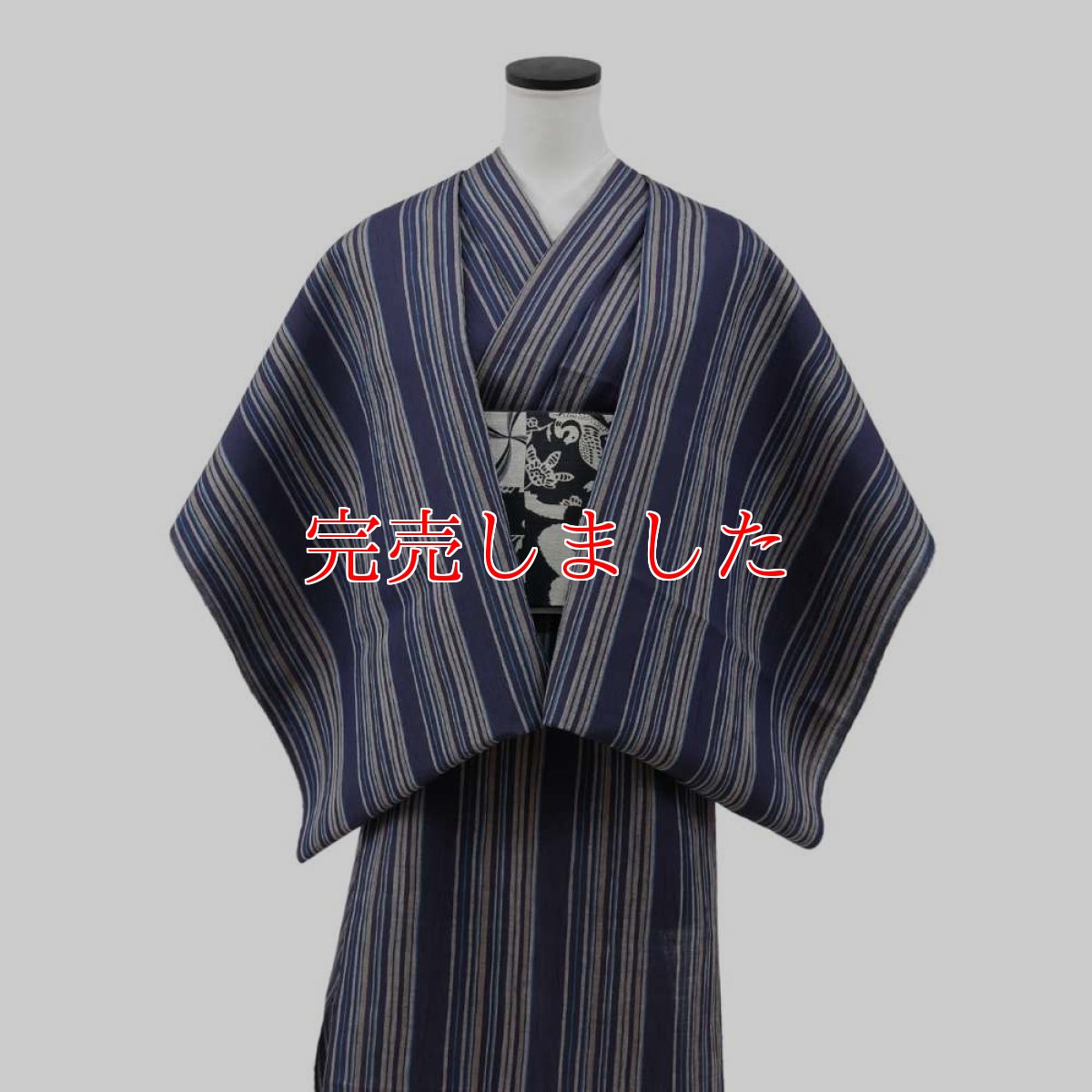 画像2: 洗える綿麻着物　近江ちぢみ「ネイビー×マルチストライプ」｜ひでや工房 (2)
