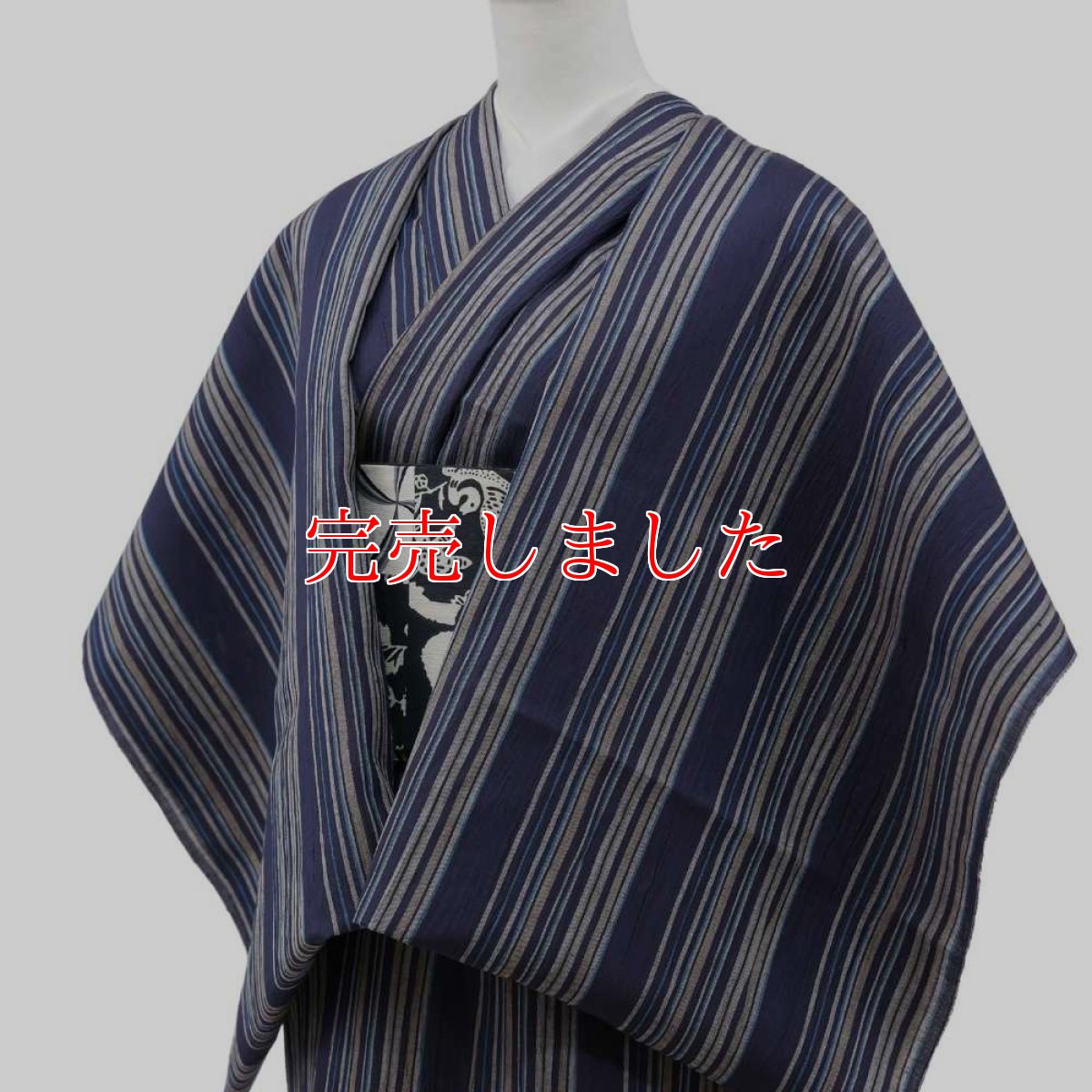 画像3: 洗える綿麻着物　近江ちぢみ「ネイビー×マルチストライプ」｜ひでや工房 (3)