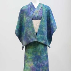 画像2: 洗える木綿着物｜彩睡蓮シリーズ「静藍の池」綿100％｜ひでや工房 (2)