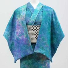画像2: 洗える木綿着物｜彩睡蓮シリーズ「翡翠の池」綿100％｜ひでや工房 (2)