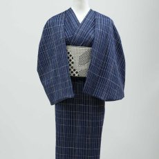 画像2: 洗える木綿着物「宵紺格子」綿縮緬100％｜ひでや工房 (2)