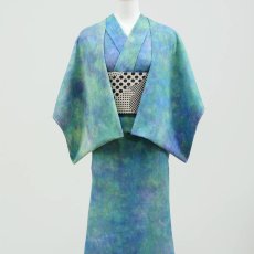 画像3: ひでや工房 綿縮緬ムラ染め着物 彩睡蓮〈水映の池〉 (3)