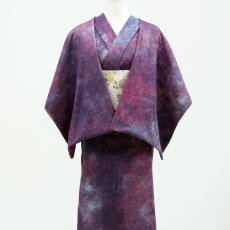 画像3: ひでや工房 綿縮緬ムラ染め着物 彩睡蓮〈宵紫の池〉 (3)