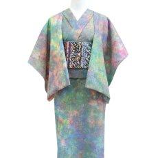 画像3: ひでや工房 綿縮緬ムラ染め着物 彩睡蓮〈光彩の池〉 (3)