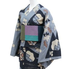 画像7: 《もたはん限定》ひでや工房｜綿縮緬「復刻辻ヶ花」銀鼠×墨黒 (7)