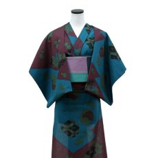 画像2: 《もたはん限定》ひでや工房｜綿縮緬「復刻辻ヶ花」青緑×葡萄 (2)