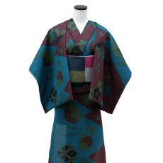 画像4: 《もたはん限定》ひでや工房｜綿縮緬「復刻辻ヶ花」青緑×葡萄 (4)