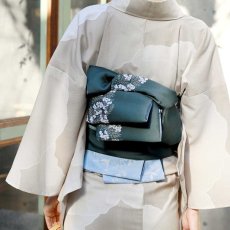 画像4: 両面半幅帯「晴風」深緑×水色｜コレカラキモノ企画室 (4)