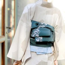 画像5: 両面半幅帯「晴風」深緑×水色｜コレカラキモノ企画室 (5)