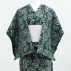 画像3: 久留米絣｜野村織物「コットンフラワー」八女茶グリーン｜木綿着物 (3)