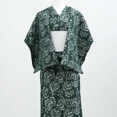 画像4: 久留米絣｜野村織物「コットンフラワー」八女茶グリーン｜木綿着物 (4)